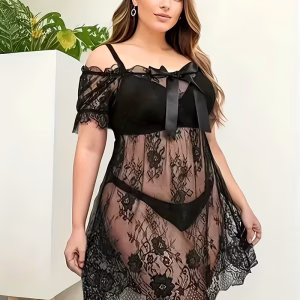 Verleidelijke Plus Size Kanten Jurk met Uitgesneden Details & Strik