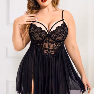 Elegante Plus Size Lingerieset met Kanten Nachthemd & String